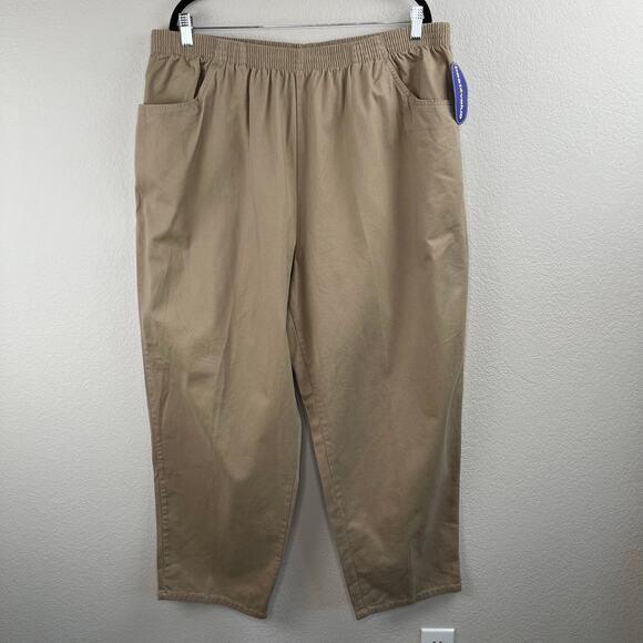 Cascade Blues Khaki Tan Pull On Elastic Waist High-Rise Pants NWT Plus 24W Short - Picture 10 of 11